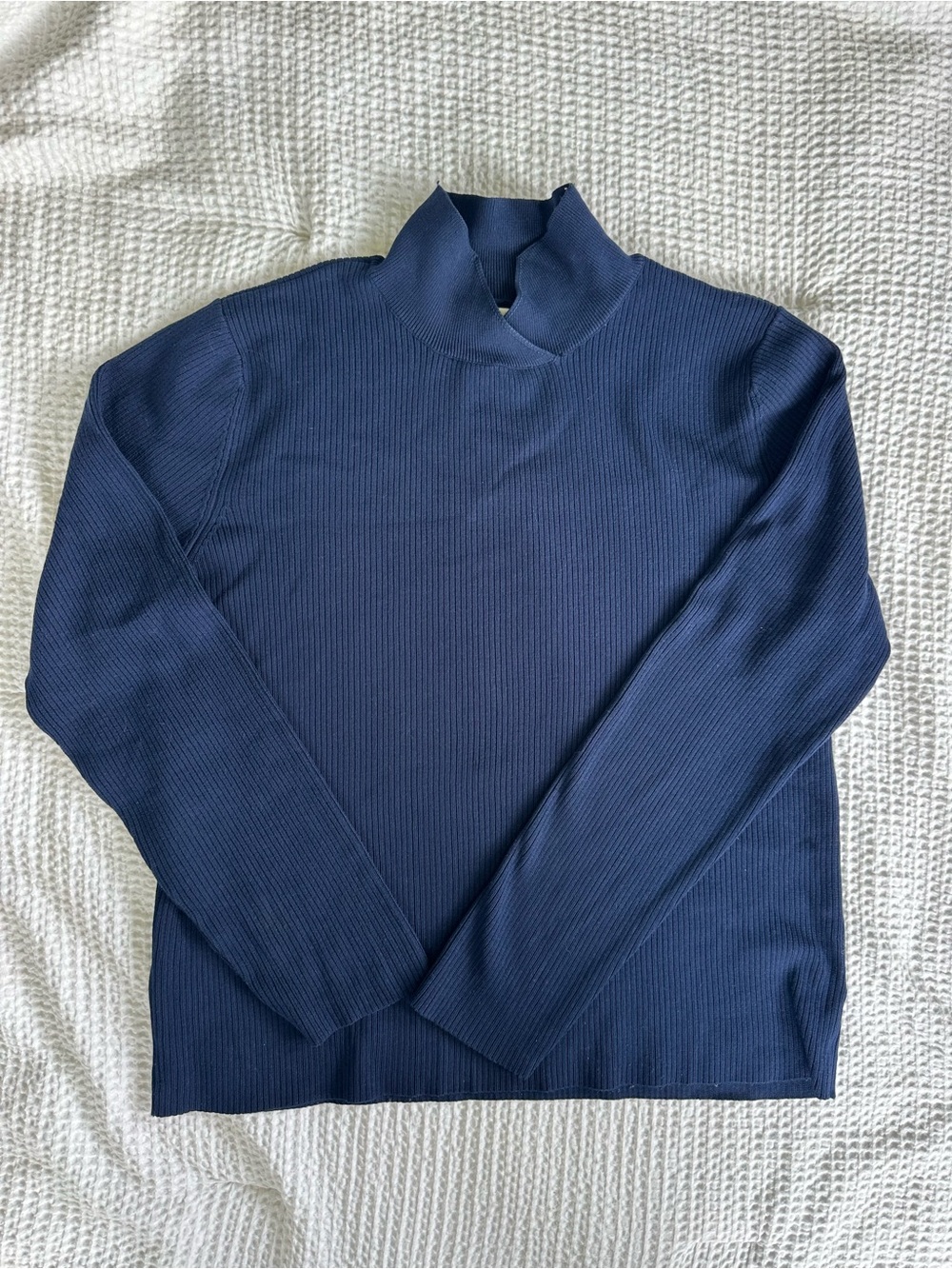 Coldwater Creek Navy Ribbed Mock Silk/Nylon Turtleneck Sweater Womenβs M